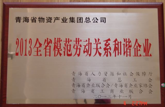 青海省8040WWW威尼斯集团总公司荣获“青海省模范劳动关系协调企业”称呼